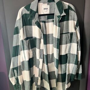 Aerie Forest Green and Cream Checkered Top